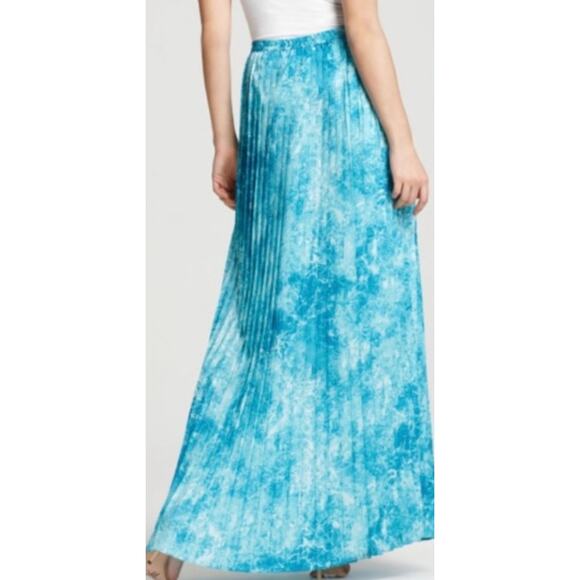Michael Kors Turquoise Water Print Pleated Maxi Long Skirt Pull On Size L Flowy - Picture 3 of 12